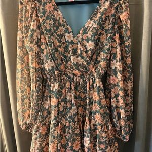 Flying Tomato Green Midi Dress with Peach Floral Print